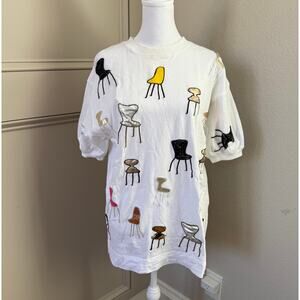 Gene Ewing BIS Vintage Chair Embroidered Art T-Shirt White Women’s Small